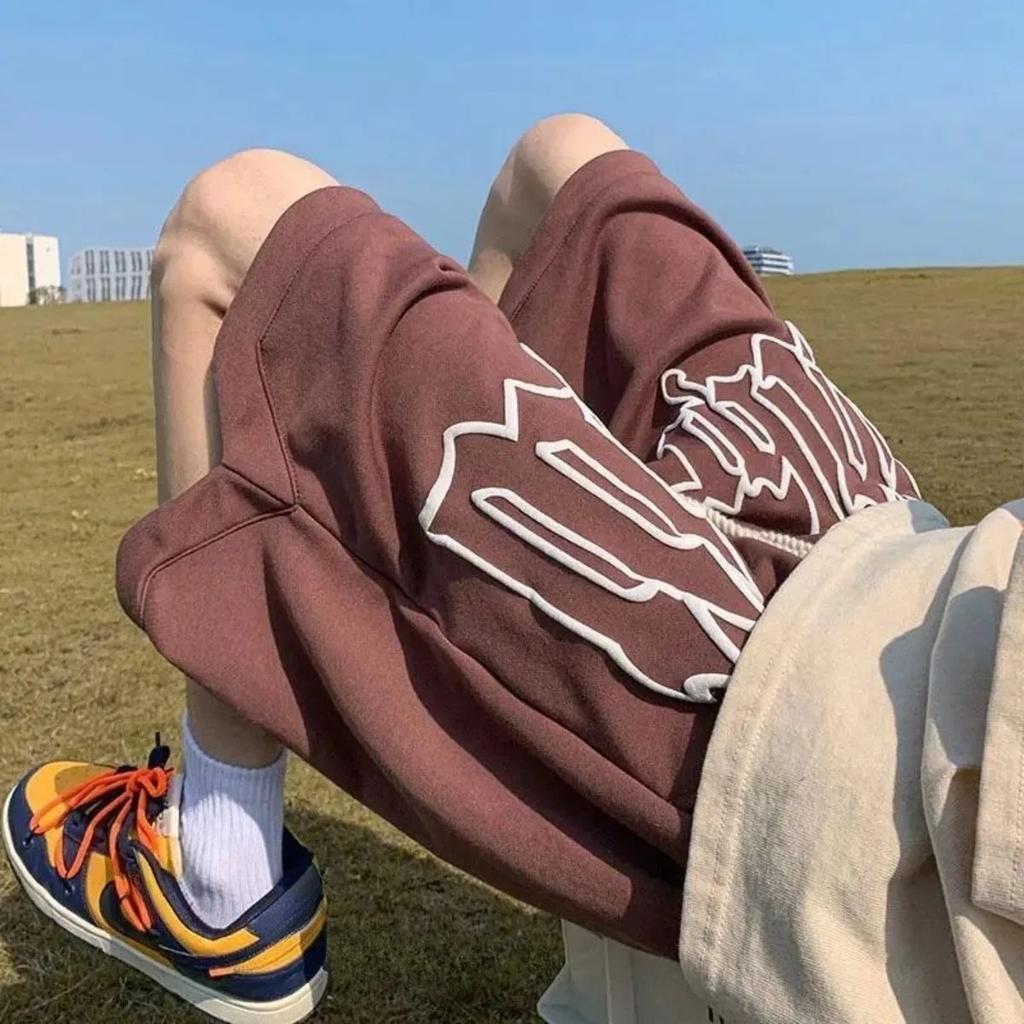 Summer Men Sweatpants Casual Loose Shorts Men's Beach Shorts Trousers Solid Color Drawstring Basketball Pants Sportswear Men