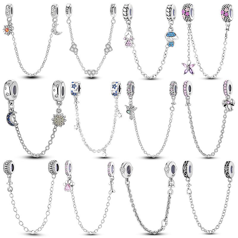 Charms Copper Safety Chain Clasp Clip Charm Moon Star Leaf Fits Original Bracelet Diy For Woman Girl Luxury Jewelry