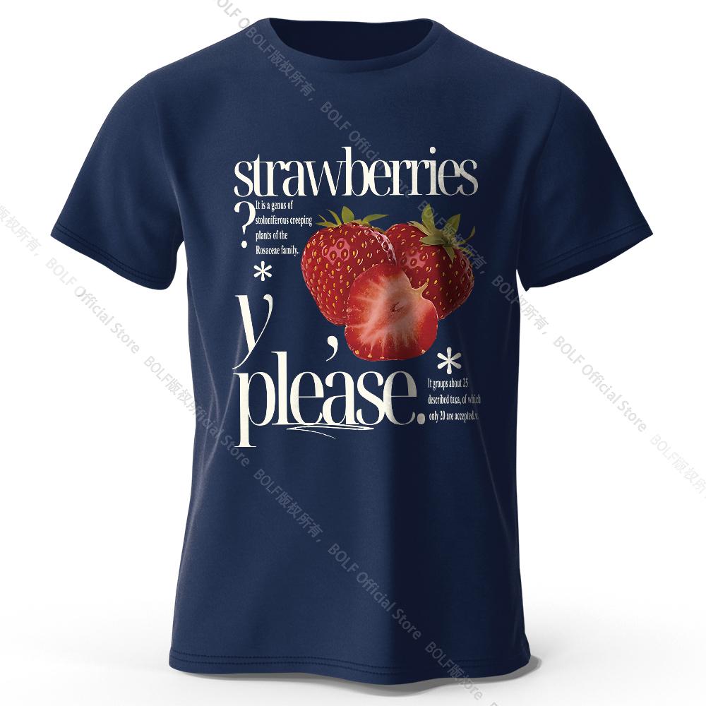 

Футболка с рисунком современной клубники, 100% хлопок - элегантный современный дизайн, дышащий, повседневный, базовый элемент XXXL тёмно-синий
