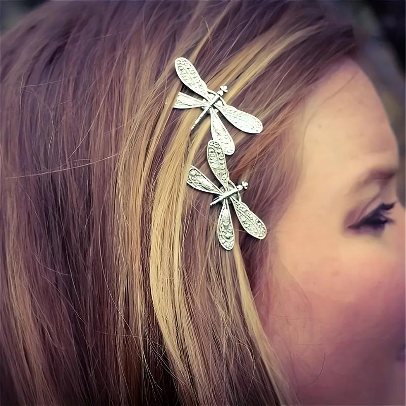 1 Pair Antique Silver Dragonfly Shaped Hair Clips Metal Hair Clips Elegant Side Hair Braids Hair Buns Ladies' Elegant Hair Clips