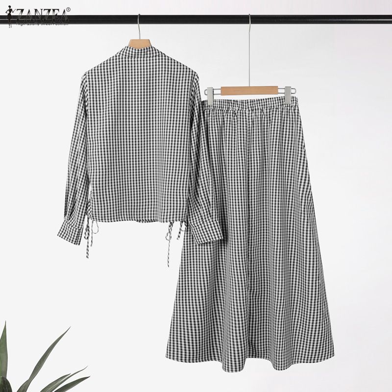 ZANZEA Dámská halenka s dlouhým rukávem a dlouhá sukně, ležérní dvoudílné soupravy