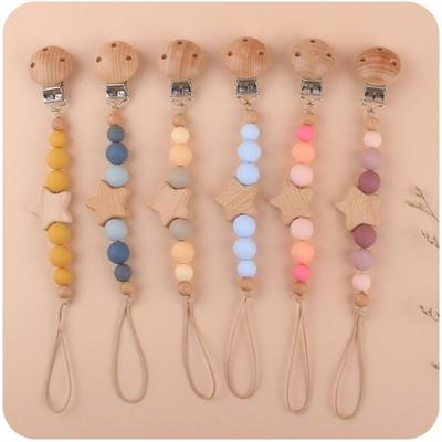 Holder Children Wood Dummy Clips Baby Pacifier Chain Baby Teether Toys Straps Pacifier Holder Clips