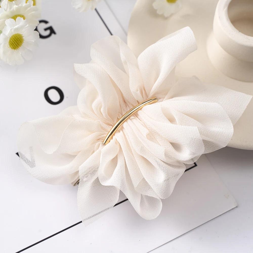 Big Spring Hair Claw Clips Women Metal Chiffon Flowers Ponytail Holder Hairpin Barrettes Fashion Girls Hair Accessories Hairgrip