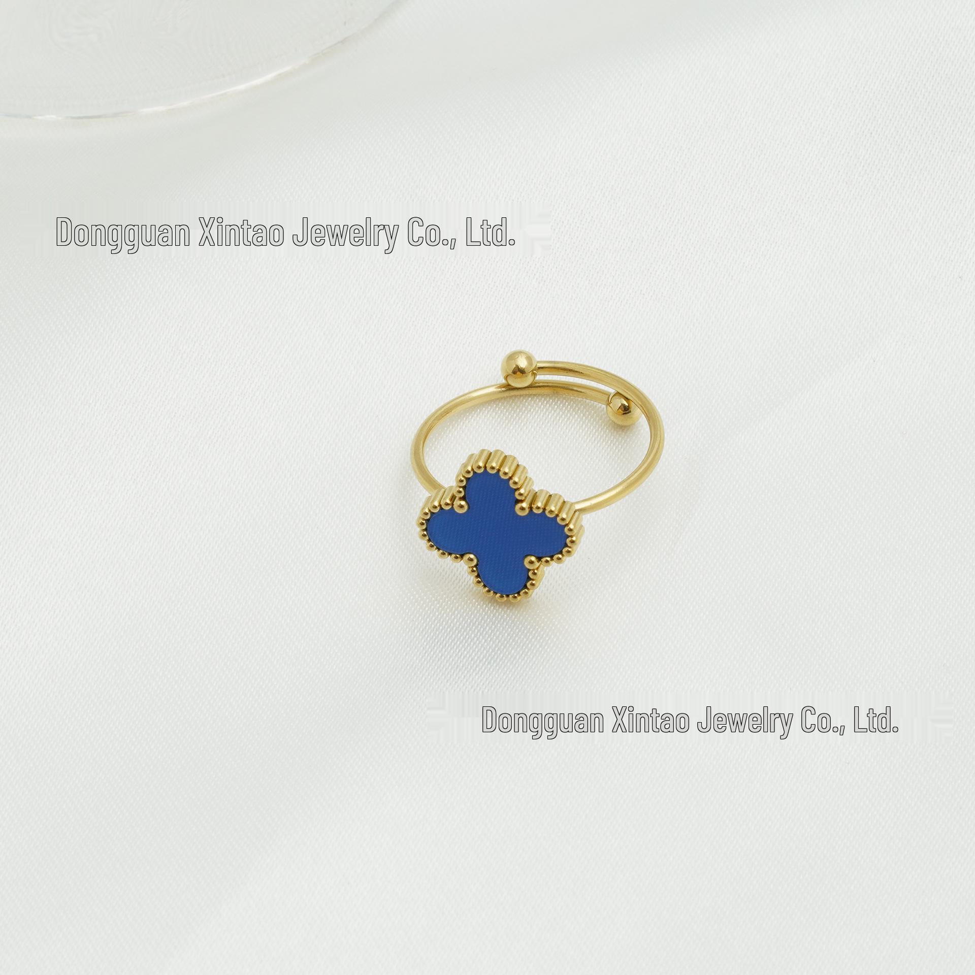 

Регулируемое кольцо Четырехлистный клевер из перламутра с покрытием из 18-каратного золота Adjustable Open