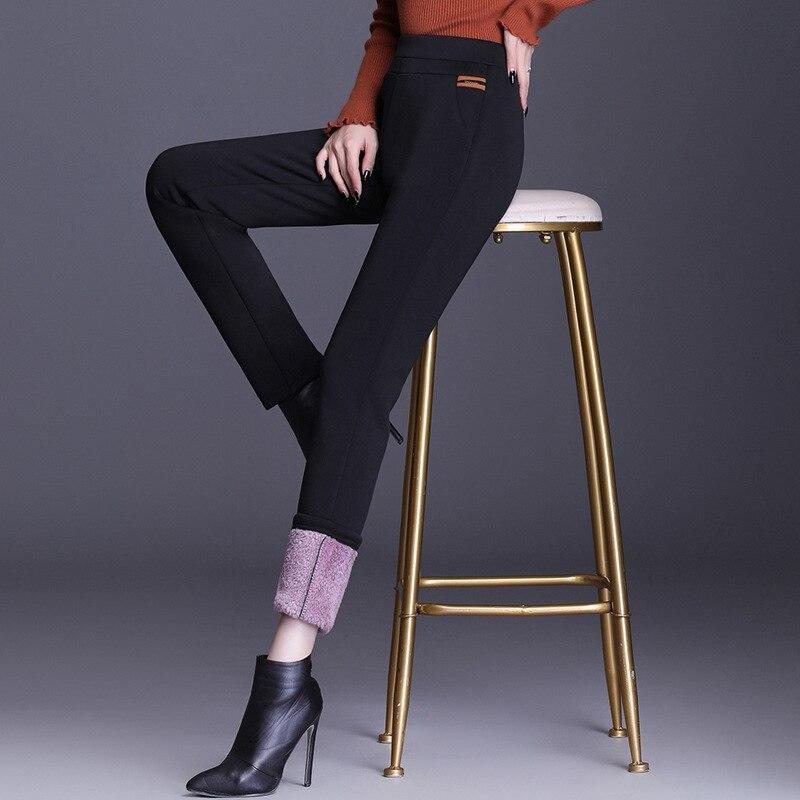 

2022 осень-зима эластичные брюки облегающие брюки-карандаш новые модные женские бархатные теплые утепленные флисовые брюки с высокой талией XXXXXL