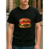 Europeiska storlekar Hamburgerprint | Herr Casual Kortärmad Rundhalsad T-shirt, Mångsidig Vardagstop, Medium Stretchtyg, Kan Användas Året Runt