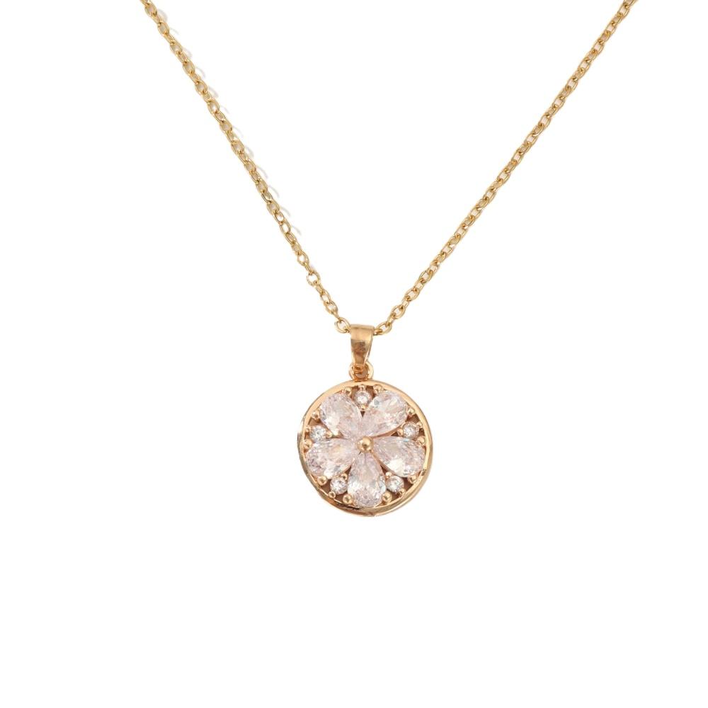 1 Piece Trendy Round Zircon Flower Pendant Necklaces for Women Gold Color Stainless Steel Necklace Jewelry Party Accessories