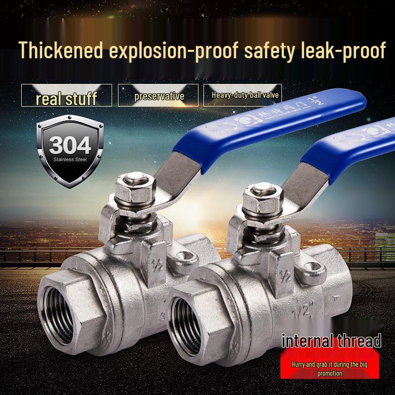 

304 Stainless Steel 2-Piece Ball Valve, Threaded Internal Thread, 4-6 Points, Heavy Duty, Water Switch, 316 Material. 1/4 inch, Material 304, Blue Handle