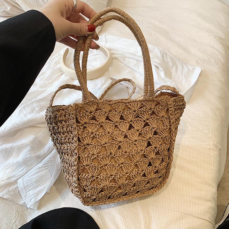 Handwoven Hollow Out Straw Bag Summer Handbag Women's Crossbody Shoulder Bag Street Style Trendy Basket Beach Bag CLE