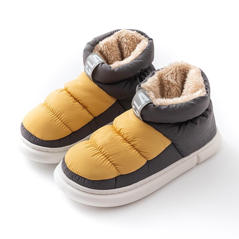 Fall/Winter Mid-Calf Down-Filled Cotton Boots Color-Blocking Couple's Style Outerwear for Men and Women Warm Fleece Lining Thickened Design