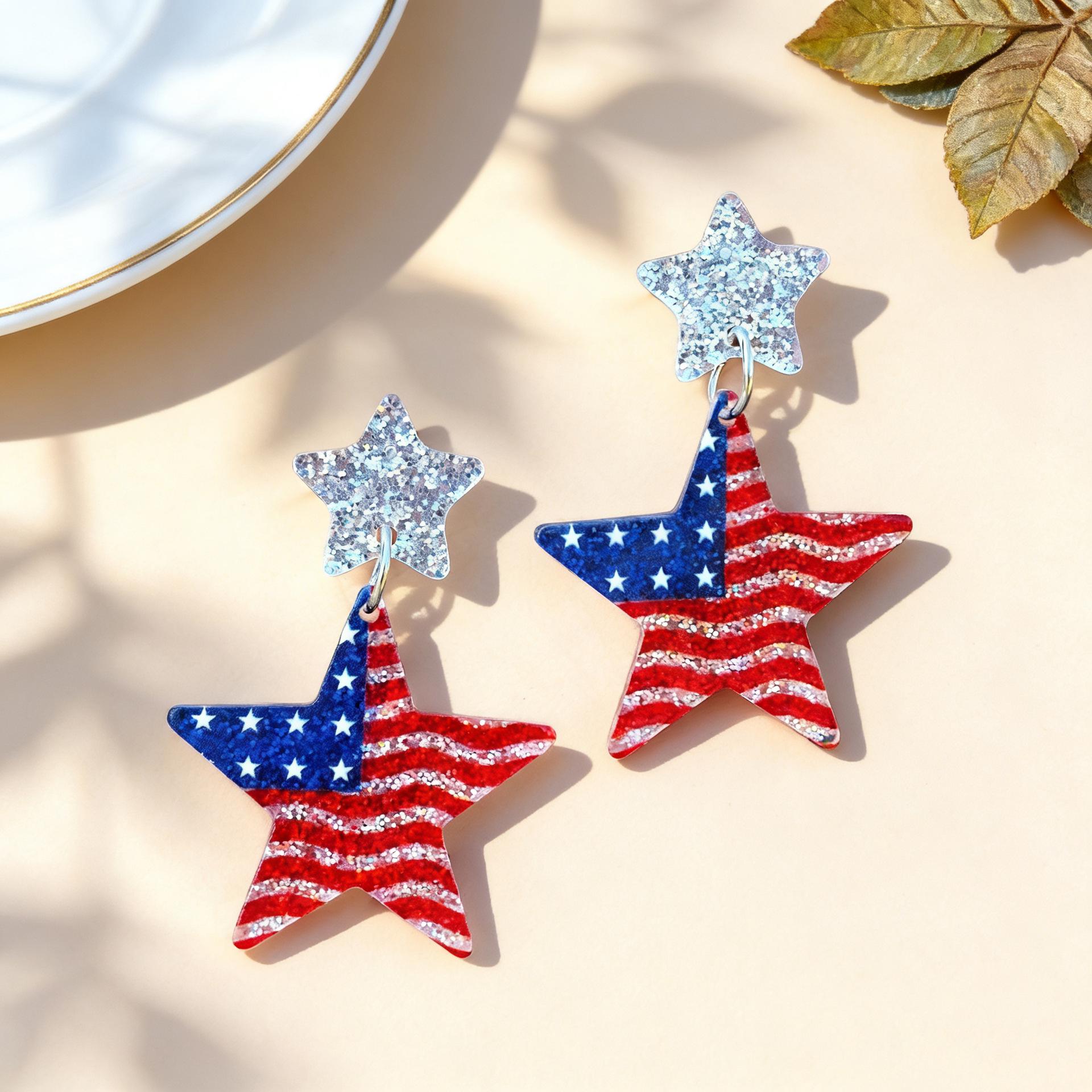 Independence Day Acrylic Earrings - Patriotic Studs for Freedom Day Celebration