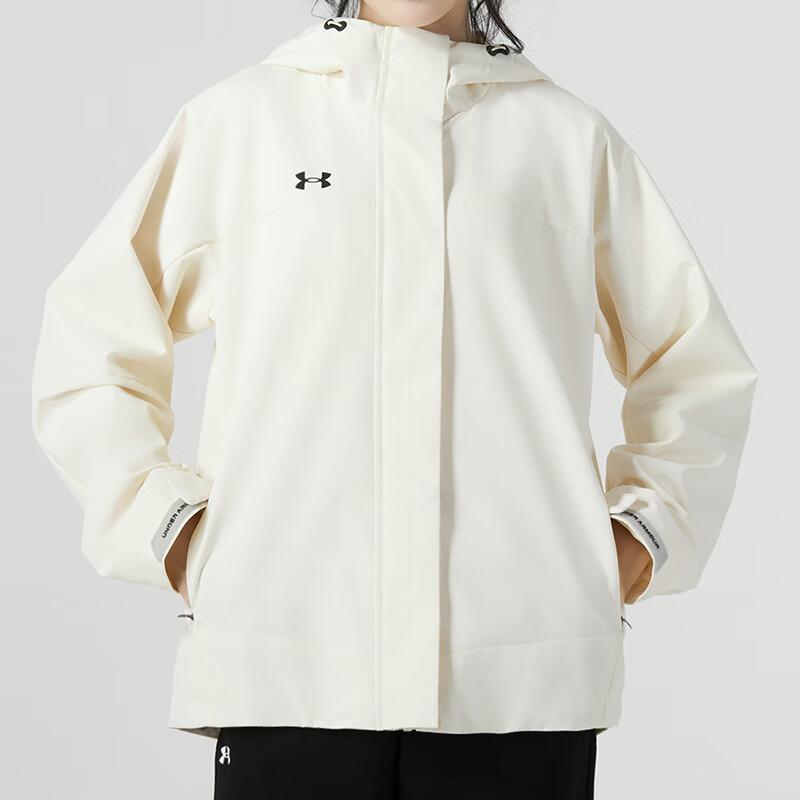 Under Armour Solid Color Outdoor Training Fitness Woven Hooded Jacket Women Jackets Off-White 23600402-101