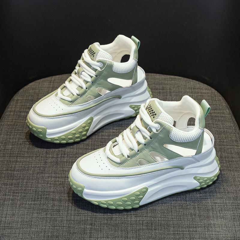 Leather hollow dad shoes women's summer 2025 new lightweight inner height increase casual fashion sports shoes platform sandals