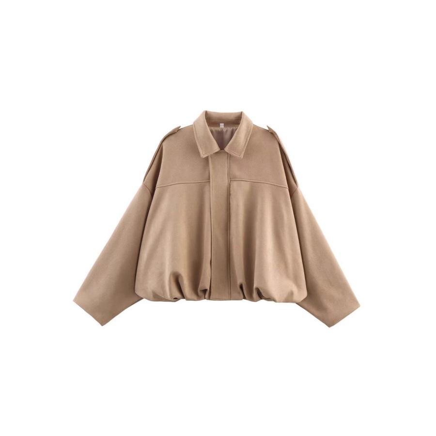Women's Spring Autumn Faux Suede Lambskin Collar Zip-Up Pilot Jacket Coat