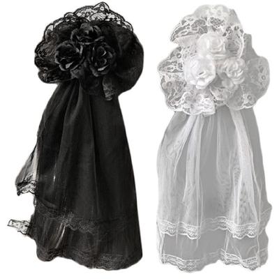 Womens Lolita Hair Ornaments Lace Veil Rose Hairpin Side Clip Hair Accessories Party Hair Hoops Cosplay Fancy Props