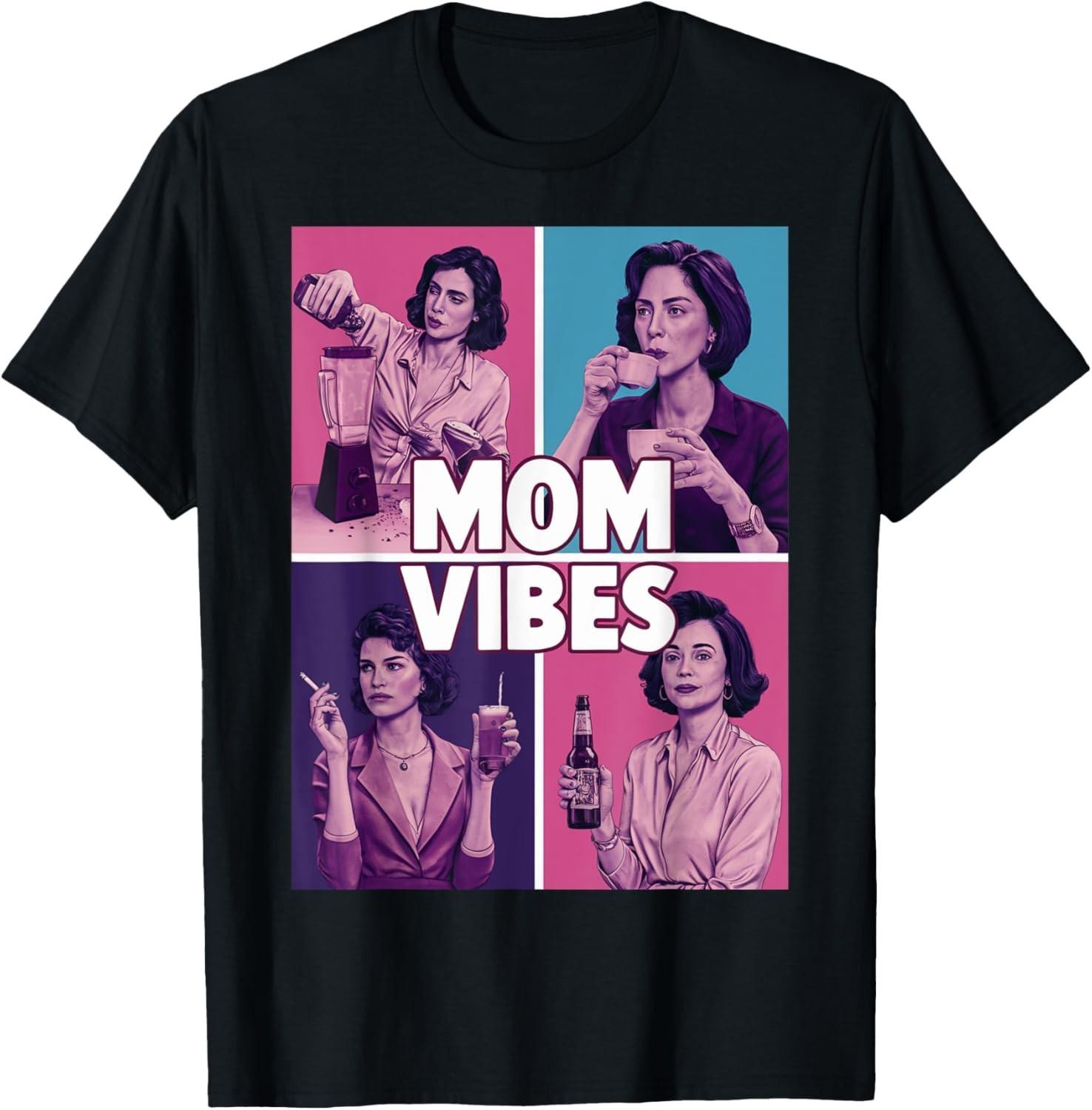 Retro Mom 90s Vibes Vintage Mother’s Day T Shirt Funny Mom Tee Cute Gift for Mom S