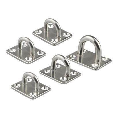 5PCS Stainless Steel Square Pad Eye Plate Hook 5mm/6mm/8mm Hanger Heavy Duty Ceiling Wall Boating Yacht Shade Sailing Marine