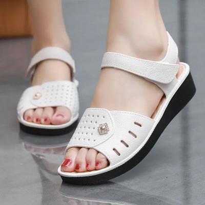 Women Fashion White Peep Toe High Quality Anti Skid Buckle Strap Flat Sandals Lady Classic Light Weight Shoes Ab532