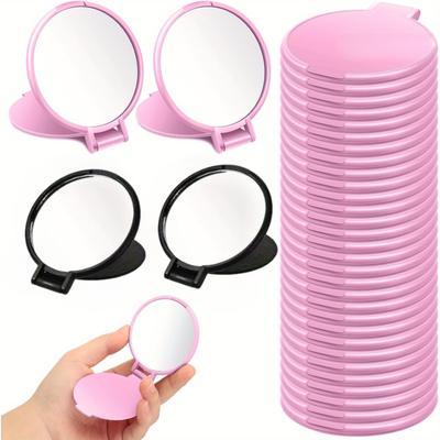 20/50pcs Pink Black Portable Mini Folding Makeup Mirrors - Women's Travel Daily Grooming Mirror, Durable Plastic Frame