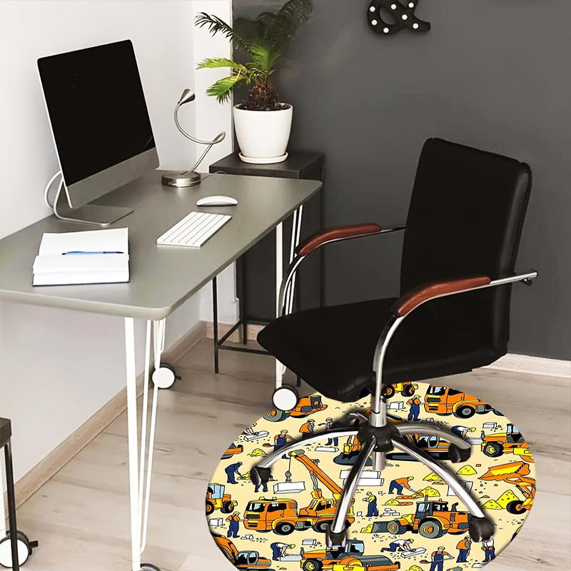 

1PC construction workers construction vehicles Non-Slip Floor Round carpet, Office, family, bedroom, Large Area Rug Indoor Rugs, Vibrant Colors 80cm by 80cm