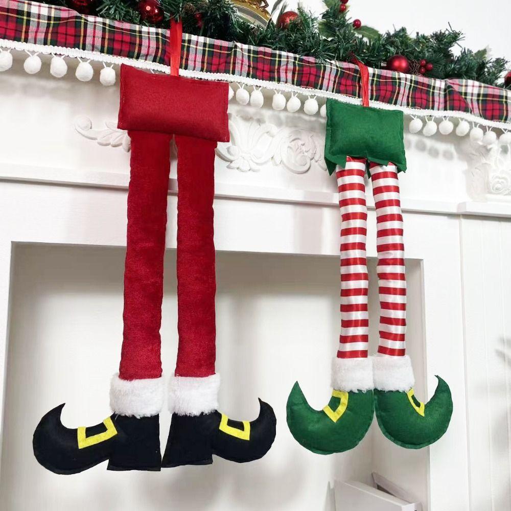 Soft Christmas Elf Legs Hanging Ornament Fireplace Mantel Decoration  Home Holiday Party Decor