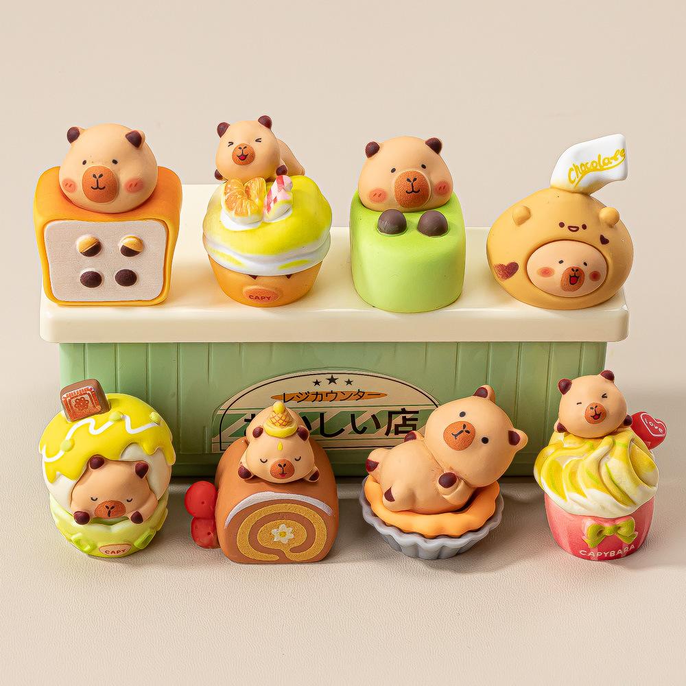 8pcs/Set Dessert Capybara Figurine Animals Model Mini Kapibare Action Figures Toy Home Decoration Fans Birthday Gifts
