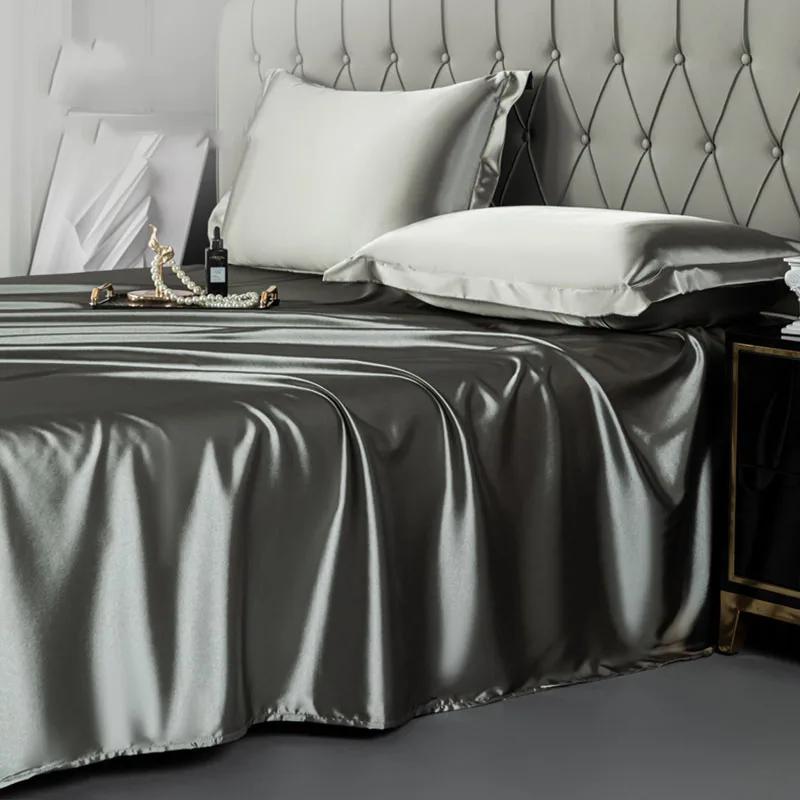 Satin Silk Bed Sheets for Summer Plain Flat Sheet for Double Bed Twin/Full/Queen/King Size Bed Linen (pillowcase Need Order)