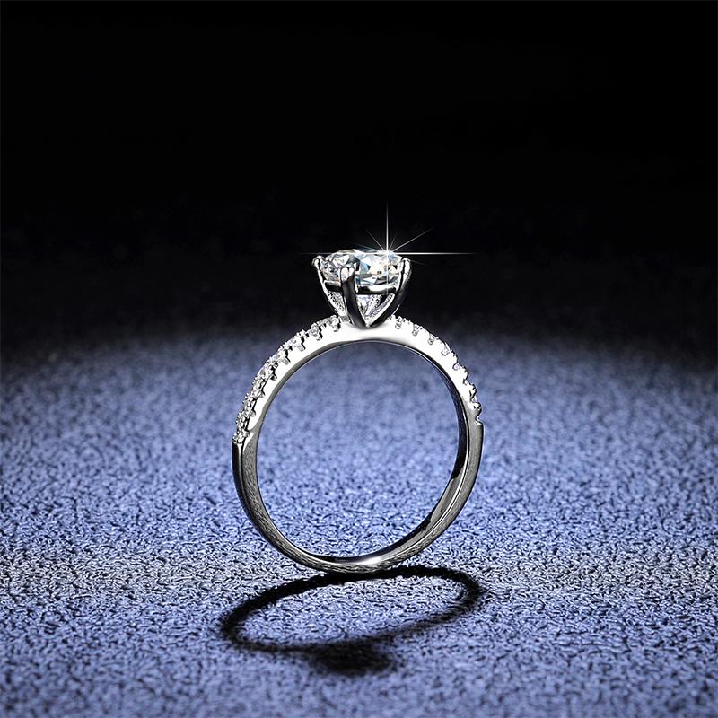 Fashion 1ct Real Moissanite Diamond Four Prong Ring Pure S925 Sterling Silver for Women Fine Jewelry Wedding Gift RI018