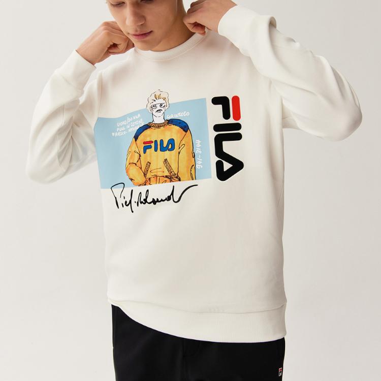 Fila Logo Cartoon Print Loose Sport Sweatshirt Men Sweatshirt Cloud-Mushroom-White F11M118204FWT