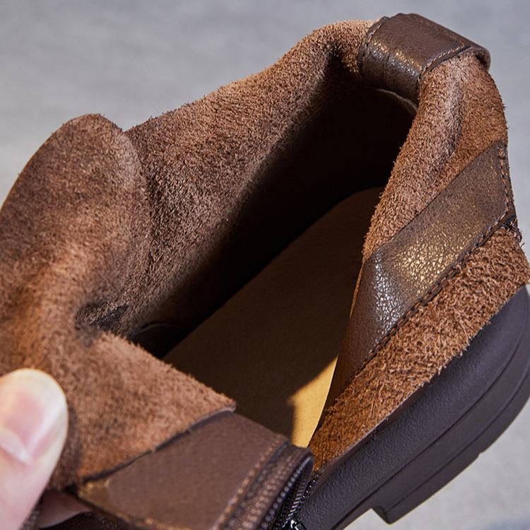 Johnature Botas de couro genuíno estilo britânico com cadarço e sola macia, botas curtas, sapatos femininos de cor sólida