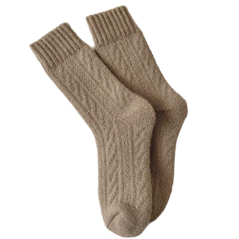 Women's Warm Fleece-Lined Mid-Calf Terry Socks for Autumn/Winter, Pure Color