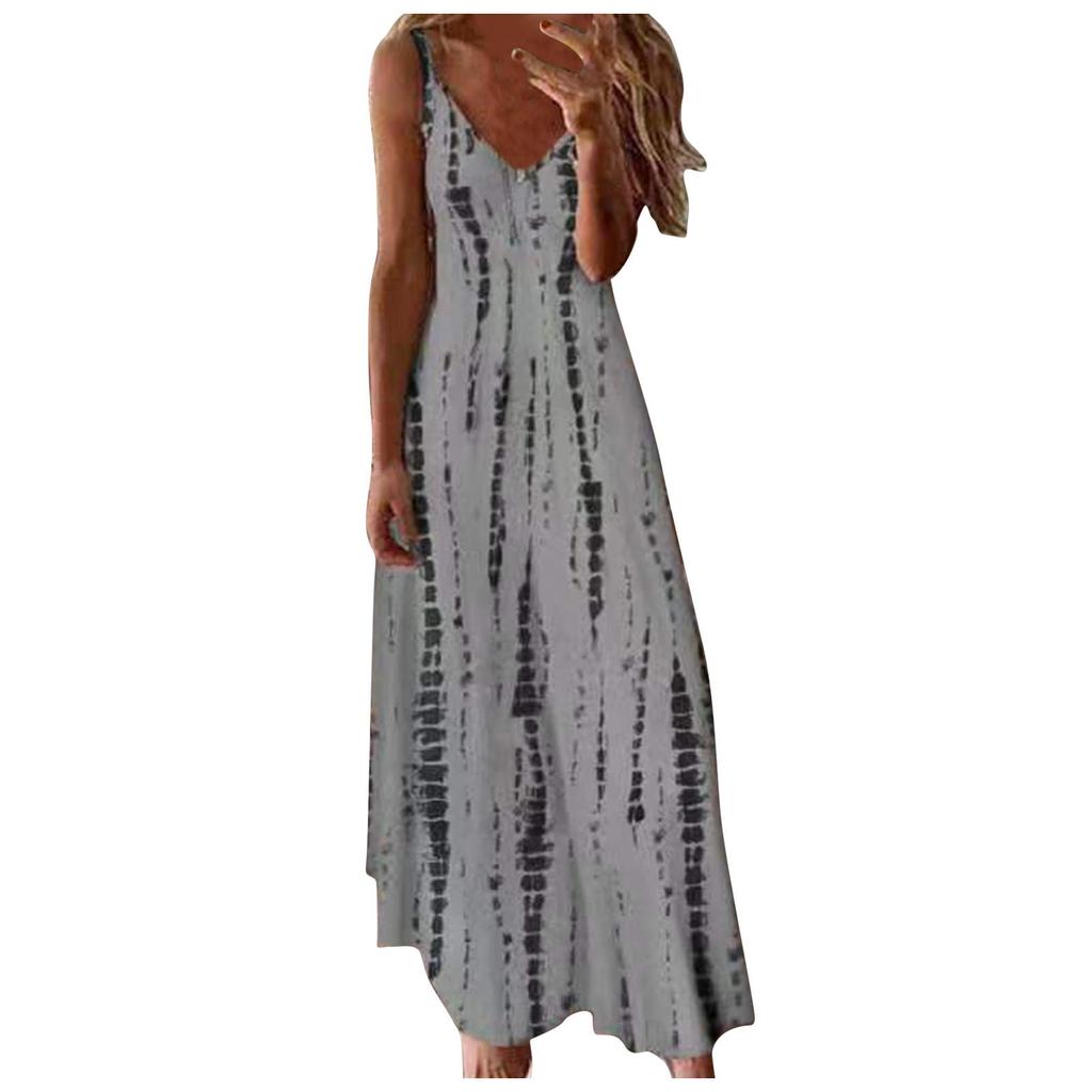 New Summer Women's Sleeveless Loose V-Neck Plain MaXi Dresses Casual Long Dress
