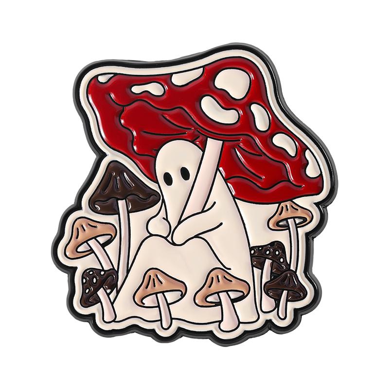 Halloween Ghost Mushrooms Enamel Pins Custom Mushroom Cap Brooches Lapel Badges Clothes Punk Jewelry Gift for Kids Friends