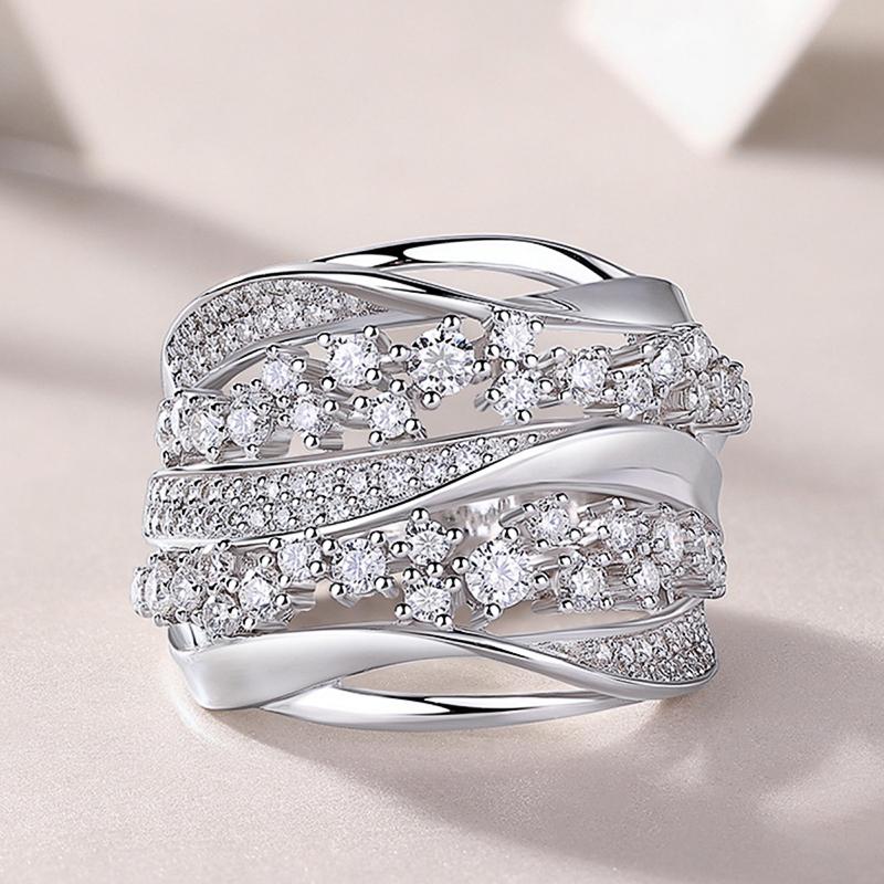 Gorgeous Wide Silver Color Rings for Women Luxury Party Accessories Brilliant Cubic Zirconia Finger Jewelry for Wedding