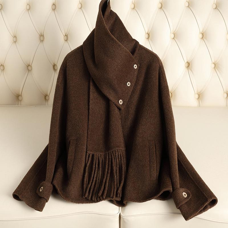 

Осень и зима новое двустороннее кашемировое пальто женское стиль знаменитости бахрома шарф-воротник высококачественное шерстяное пальто женское L