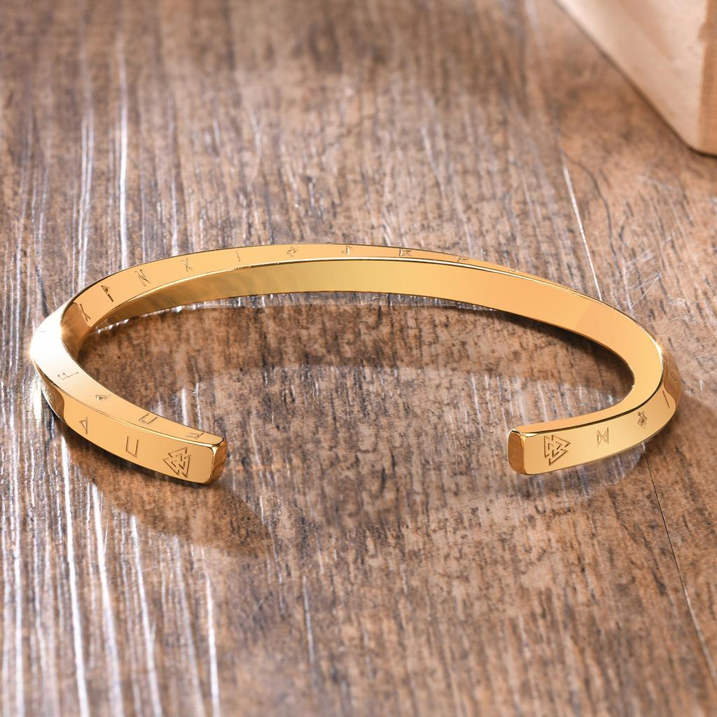 Cuff Bangle, Stainless Steel Twist Bracelet with Viking Symbol Jewelry