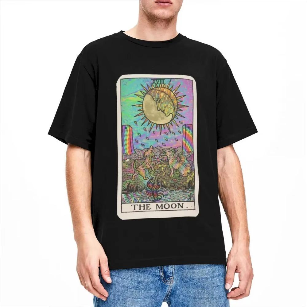 Psychadelic Tarot The Moon Apparel T-Shirt Men Women Neon Psychic Trippy Art Leisure Cotton Graphic Printed Tee Shirts