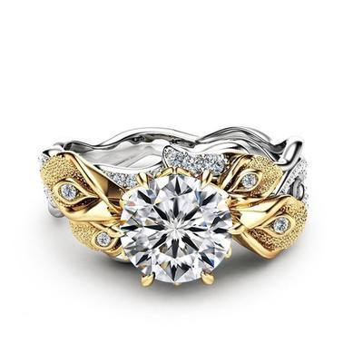Hoyon Zweifarbige Blume 1 Karat Diamant Aaa Zirkon Ring für Frauen Geburtstagsgeschenk Pflanzenarmband Serie Goldschmuck