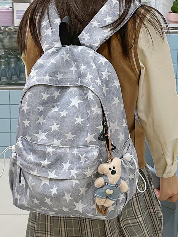 2025 Star Print Backpack for Female Students - Large Capacity, Lightweight, College & High School Schoolbag