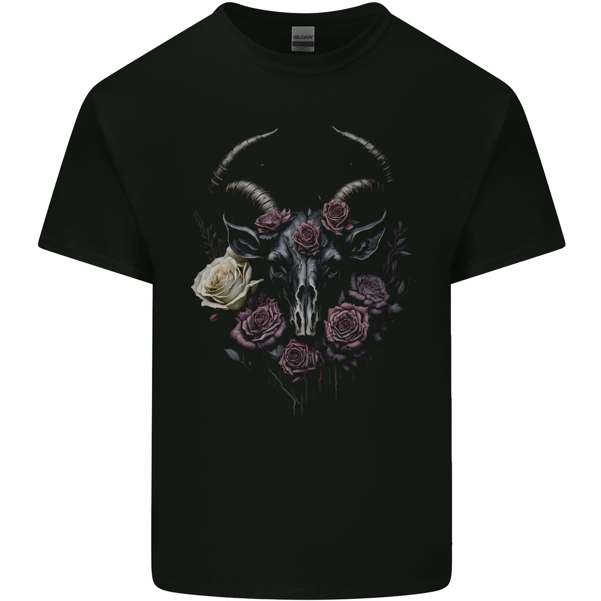 A Goat Skull With Roses Gothic Goth Unisexs Light Cotton TShirt S