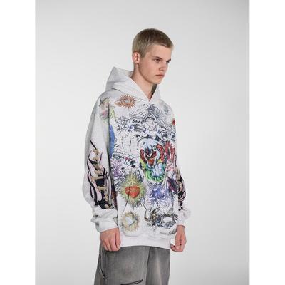 Felpa con Cappuccio Oversize Saint Michael Streetwear con Stampa Grafica 3D All-Over Vestibilità Larga Unisex Felpa Uomo Ragazzi