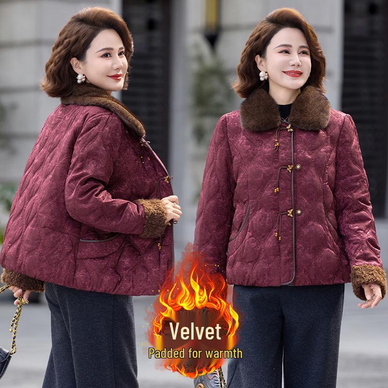 

2025 New Style Women s Winter Cotton Jacket with Velvet Lining - Short, Thick, Chinese-Inspired Design for Middle-Aged and Elderly 5XL for 150-165 jin вино красного