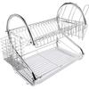 Artehome Two-Tier Dish Drainer Silver Shelf, Bowls Dishes Cup Holder with Drip Tray