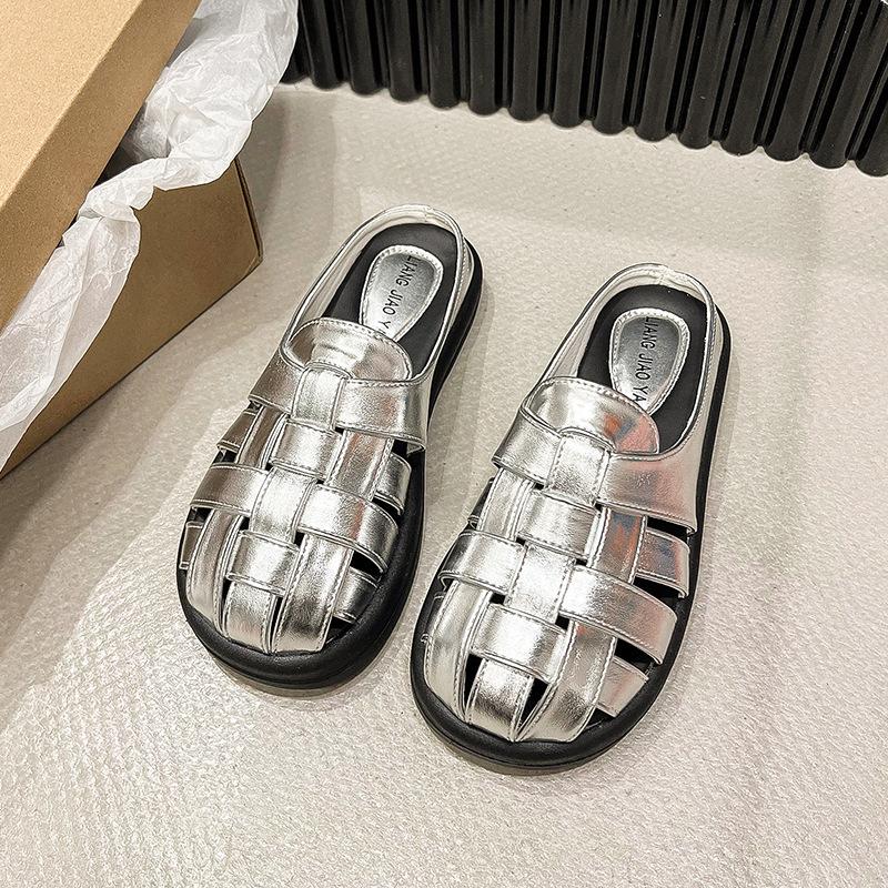 Office slippers women's summer wear 2025 new Baotou Roman half drag versatile casual Muller sandals one pedal