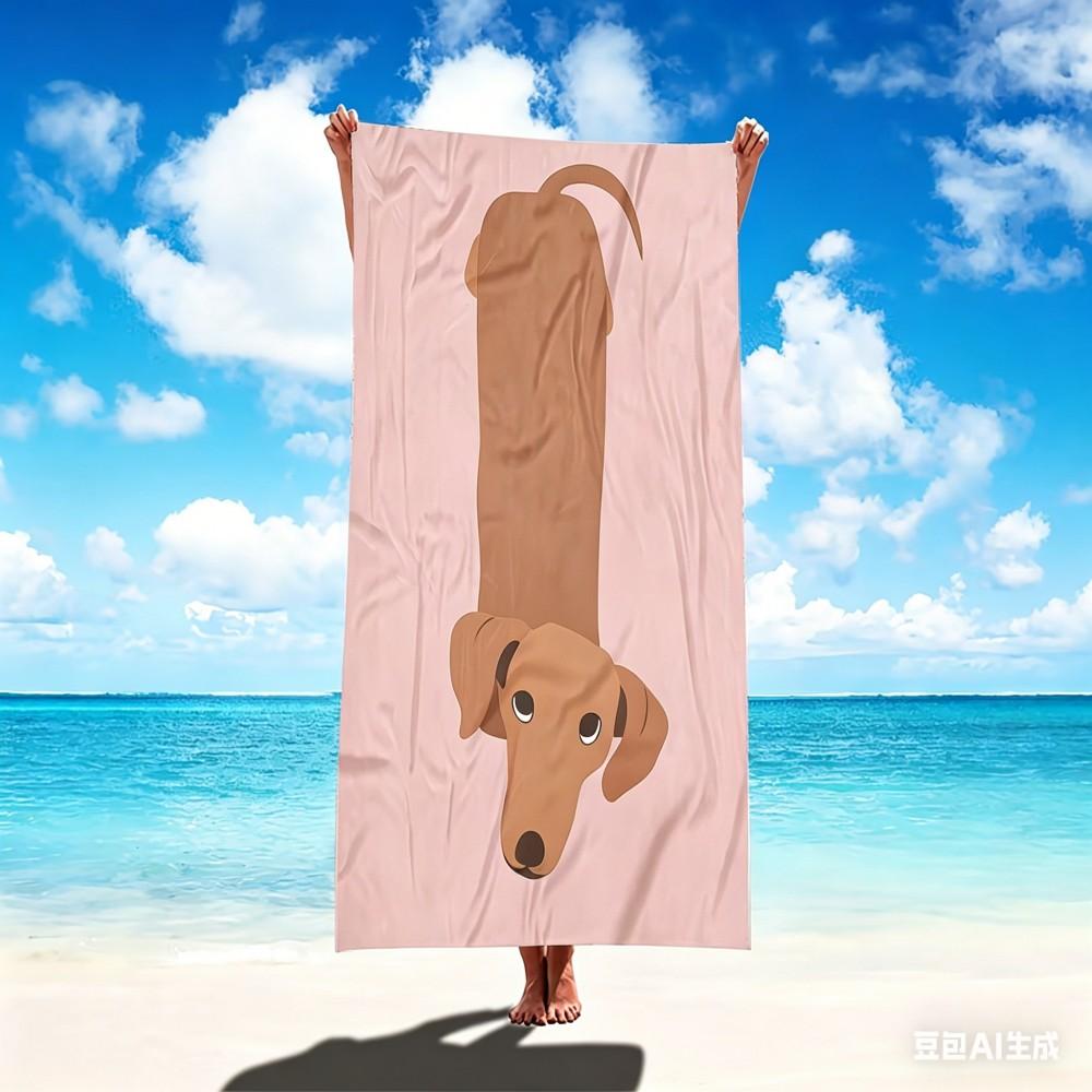 Süßes Dackel-Print Strandtuch Groß Weich Saugfähig Duschtuch Brauner Dackel Sonnenbad-Decke Picknickmatte Yogamatte