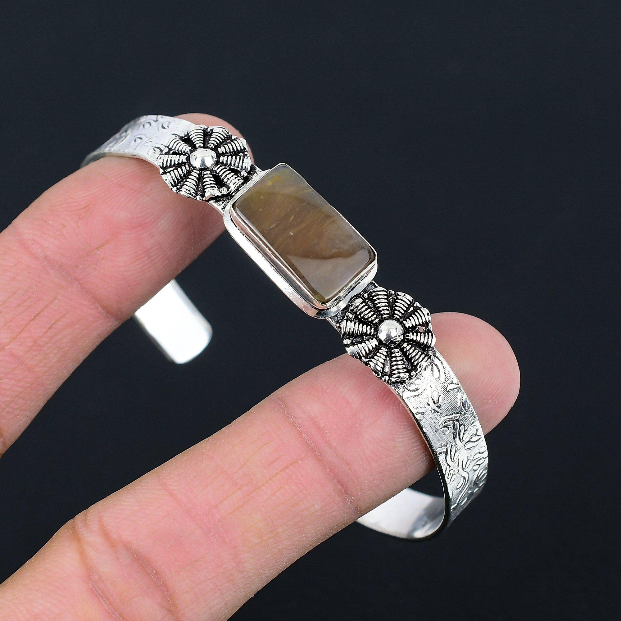 

Natural Landscape Jasper Gemstone 925 Silver Bangle Adjustable For Girls Adjustable
