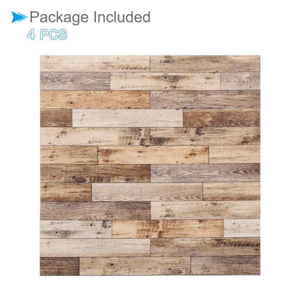 CoCud Dollhouse Floor Tiles, 3.94" Square, PU Self-Adhesive Miniature Dollhouse Wood Grain Flooring, Pair and Stick (Use: Dollhouse Decor), Pack of 4