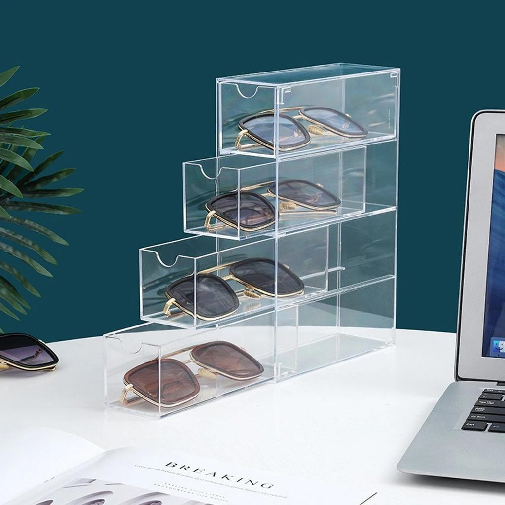 Glasses Storage Box 4 Layers Large Glasses Organizer Box Multifunctional Stackable Display Holder Reusable Acrylic