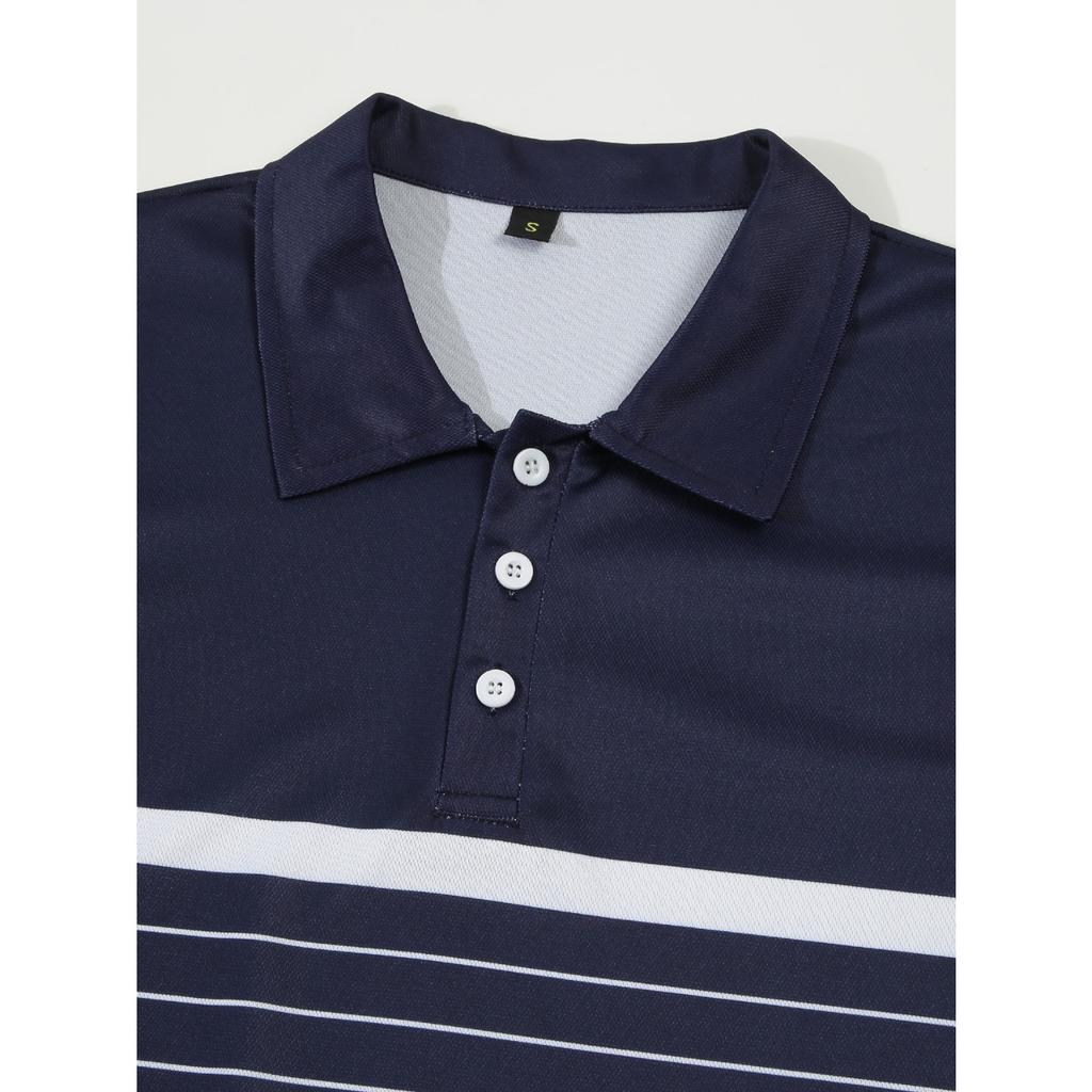 New Men's Casual POLO Shirt Summer Lapel Buttons Striped Casual Versatile T-shirt Tops