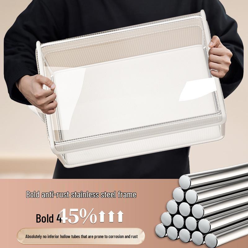 Waterproof Transparent Mesh Storage Box with Lid for Clothes and Pants - Dustproof, Moistureproof, Foldable Closet Organizer